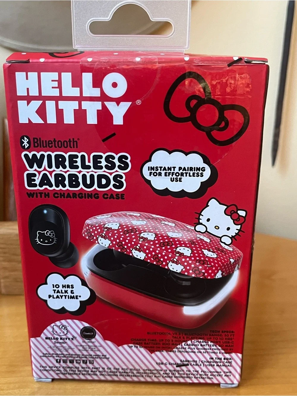 Hello Kitty Red Wireless Bluetooth Earbuds with Charging Case
